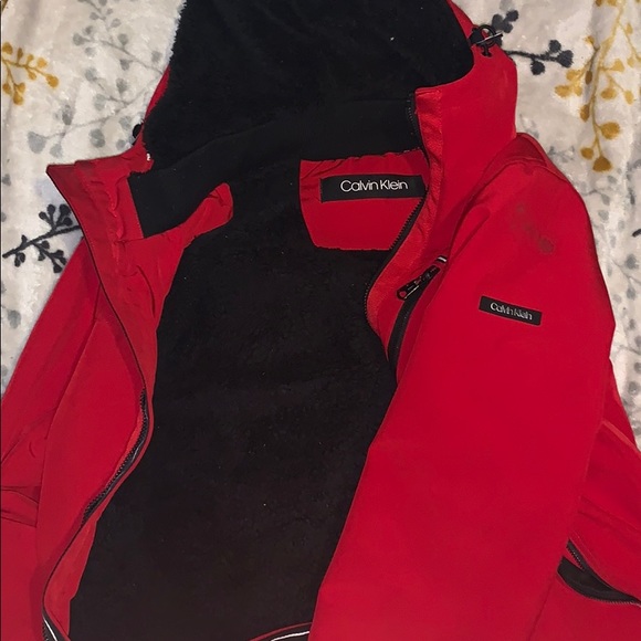 Red barely used Calvin Klein winter rain coat - Picture 2 of 3